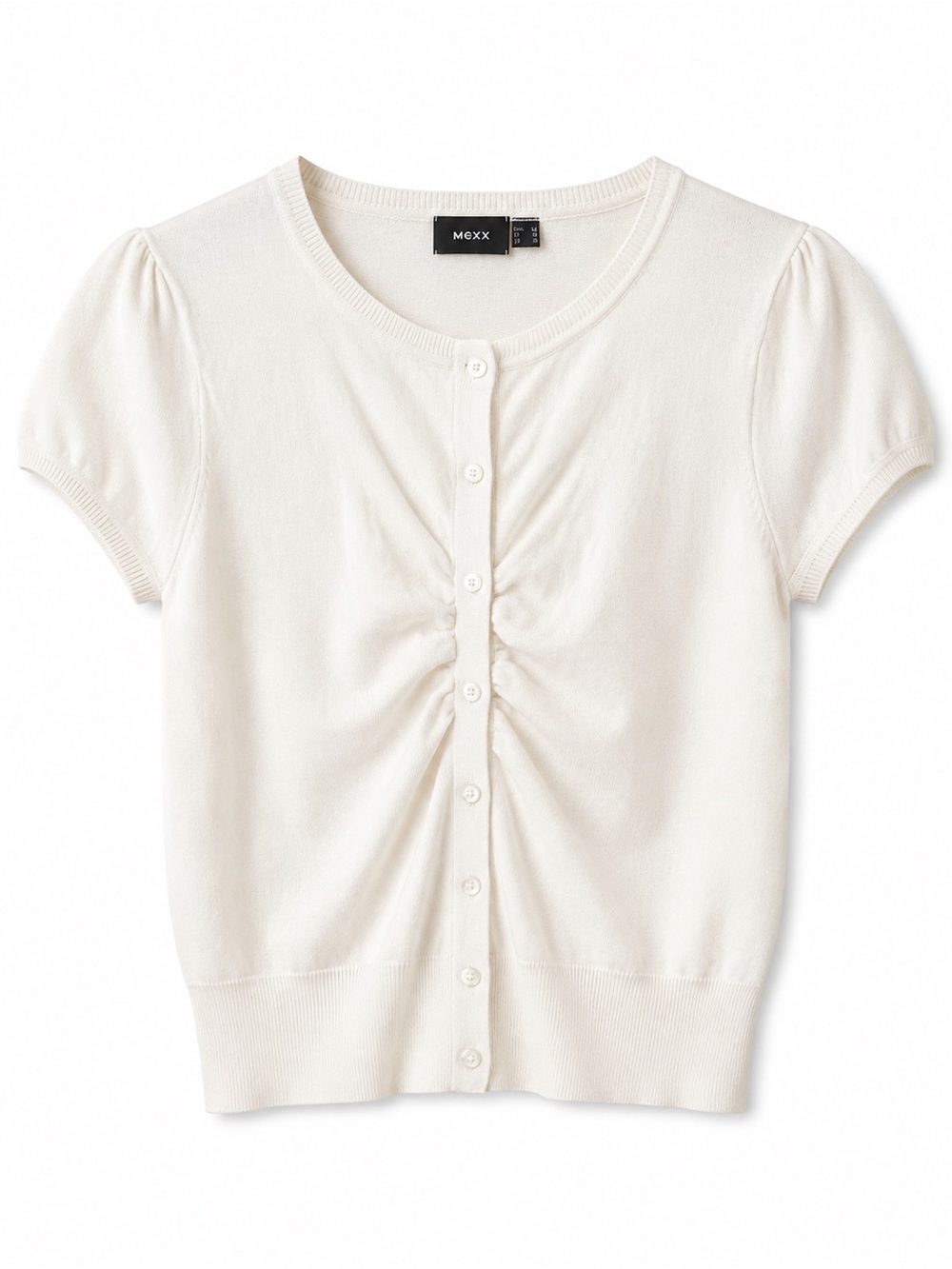 Vintage Y2K Mexx Cream Button-Front Ruched Knit Top Size M